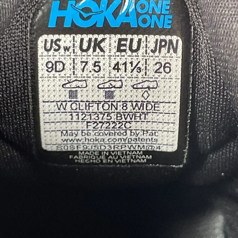 Hoka One One Clifton 8 Women's 9 D Wide Black Running Sneakers Athletic Shoe GUC